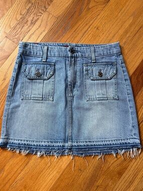 7 For All Mankind Light Blue Denim Mini Skirt with Front Flap Pockets